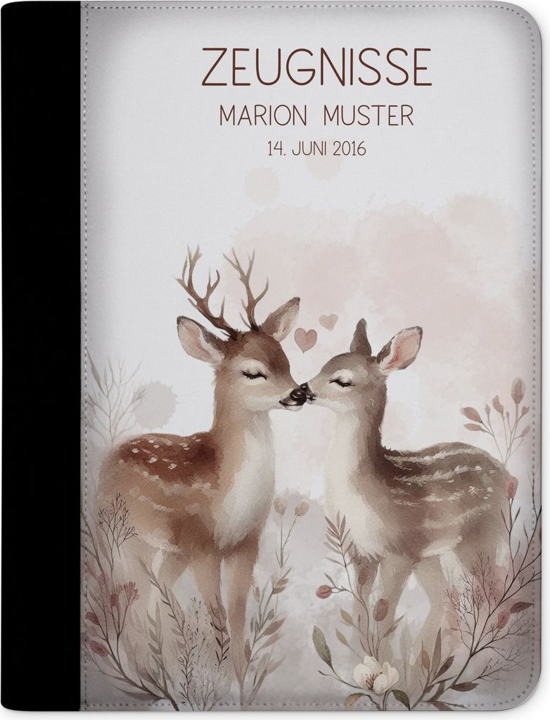 Zeugnismappe, Dokumentenmappe, Ordner A4, Reh Bume mit Klarsichthüllen