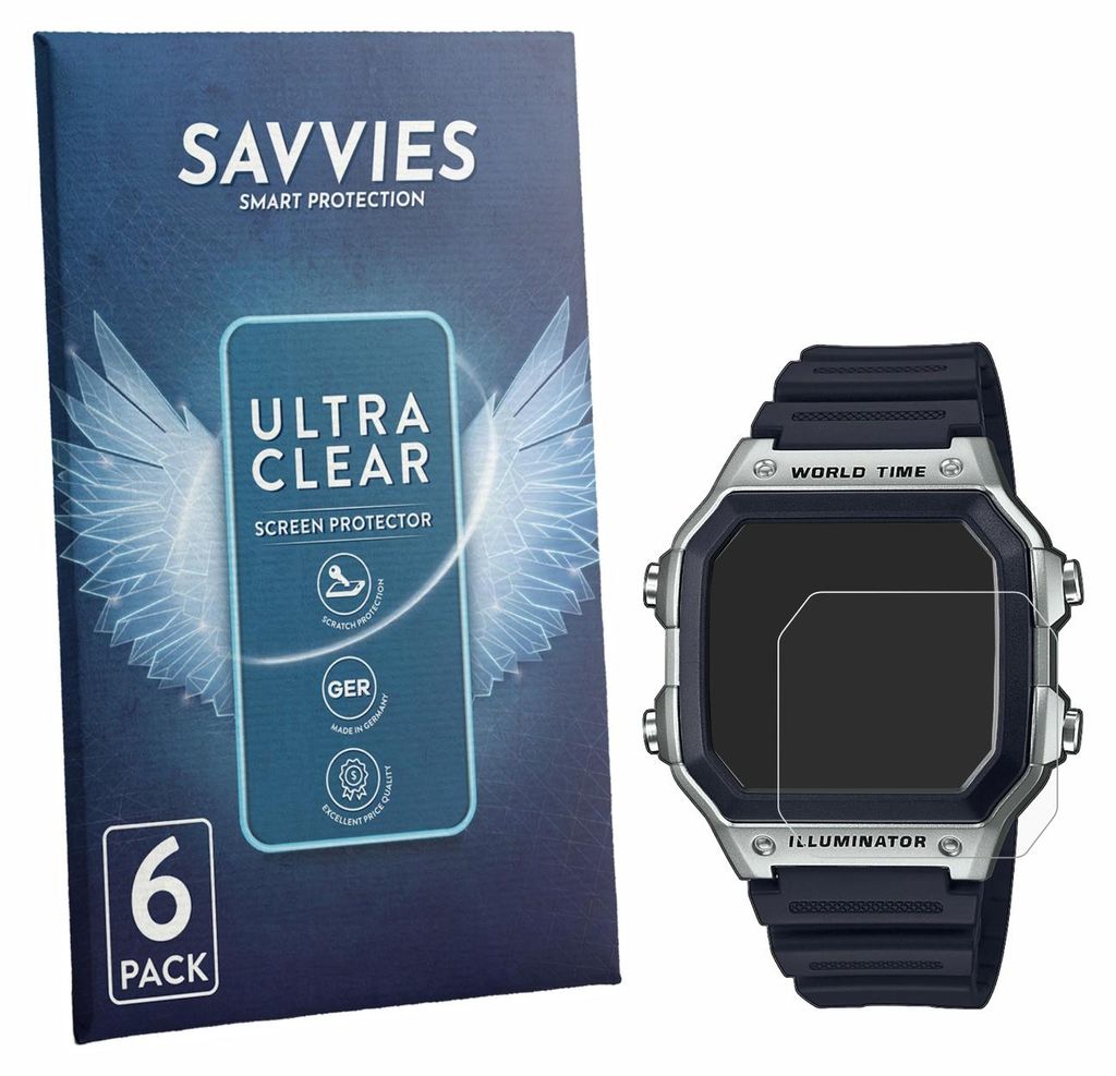 6x Für Casio AE-1200WH Schutzfolie Savvies Displayschutz Produktbild 