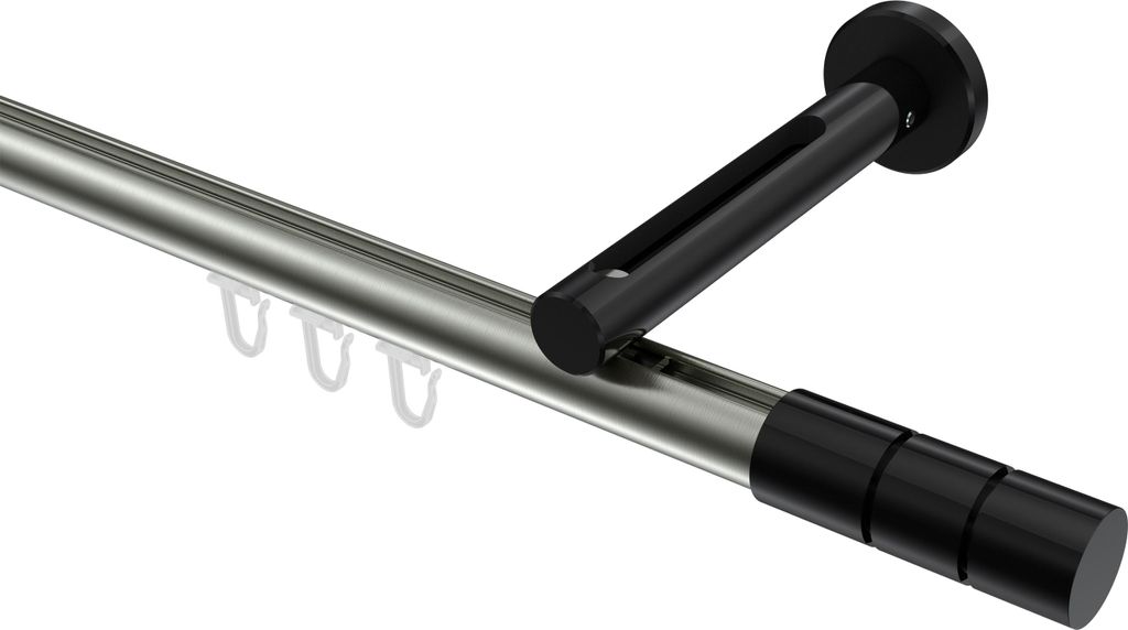 Interdeco Innenlaufstange / Gardinenstange mit Innenlauf Edelstahl-Optik / Schwarz, Typ Siteno Elanto (Rillenzylinder), 20 mm Ø 1-läufig, 100 cm
