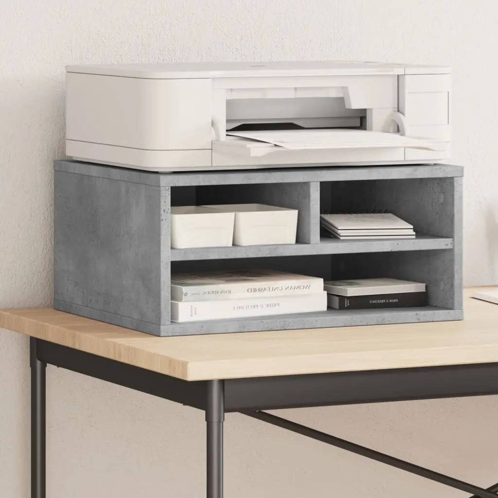 Support Imprimante Robuste en Bois Composite Gris Béton Design Moderne