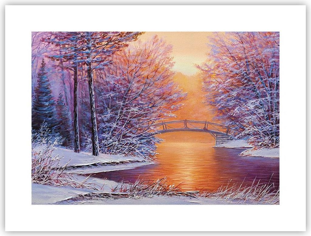 Poster - Poster ohne Rahmen - Brücke Schnee Wald - 40x30 cm - Wand Bild - Wanddeko - Wandbilder - Kunstposter - Wandposter - Bilder - Kunstdruck -...