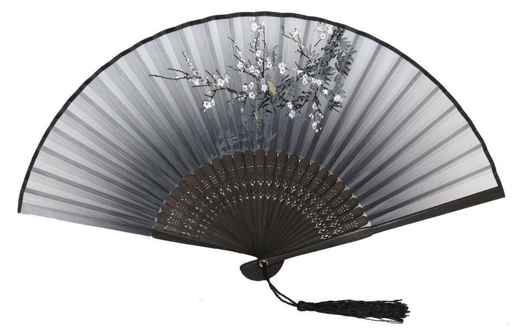 919, 1 Stk. Hand Deko Fächer schwarz grau Nylon Blüte Produktbild 
