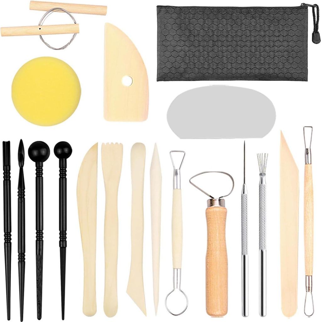 19 teiliges Modellierwerkzeug Set, Töpferwerkzeug Kit für DIY Keramik und Modelliermasse, Inklusive Aufbewahrungstasche, Ideal für Töpfern zu H...