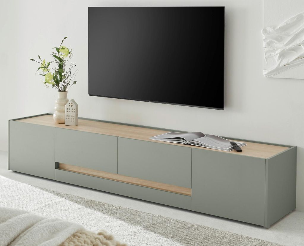 TV-Lowboard "Center" in Salbei Grün mit Eiche, XXL Flat-TV Produktbild 