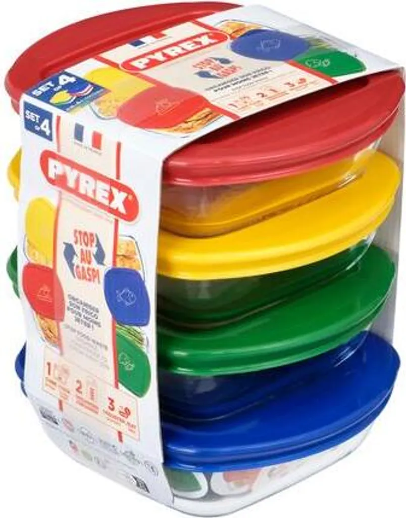 4 Contenitori Vetro Pyrex Quadrati 0,3L - Ideali per Meal Prep e Sughi
