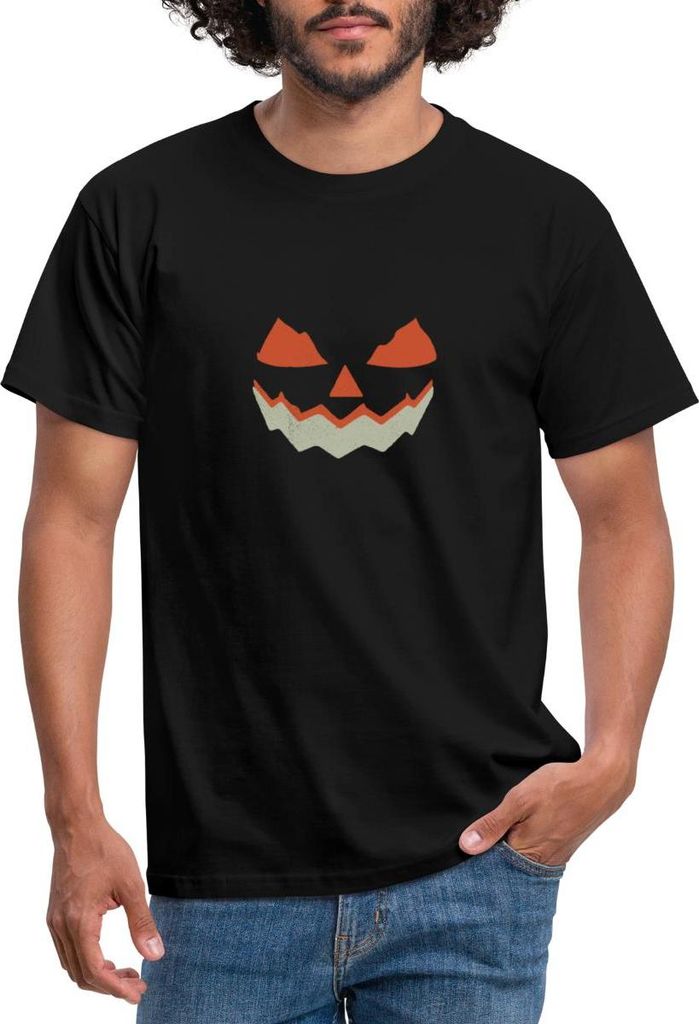 Spreadshirt Halloween Gruseliges Kürbis Gesicht Männer T-Shirt, XXL, Schwarz
