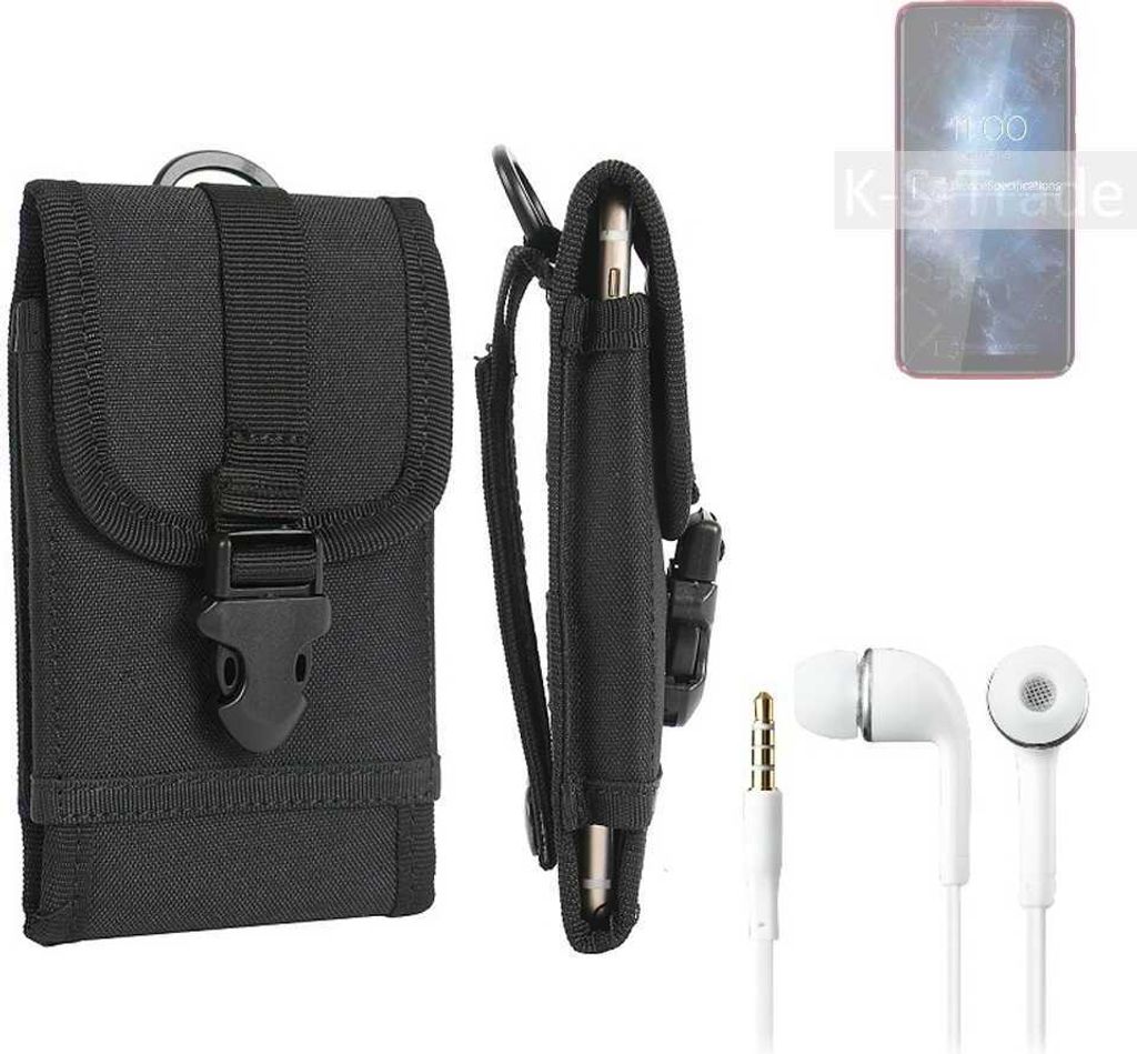 K-S-Trade Holster Schutz Hülle kompatibel mit BQ Mobile BQ-6061L Slim Gürteltasche Handy Hülle Tasche outdoor Seitentasche schwarz 1x + Kopfhörer