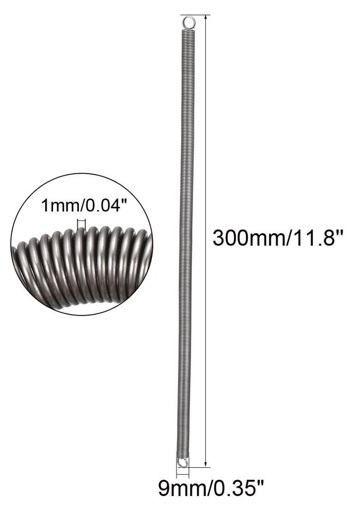 Zugfeder - 1mm Drahtdurchmesser , 9mm OD , 300mm Freie L?nge Federstahl Kleine Doppelhaken Spannfeder
