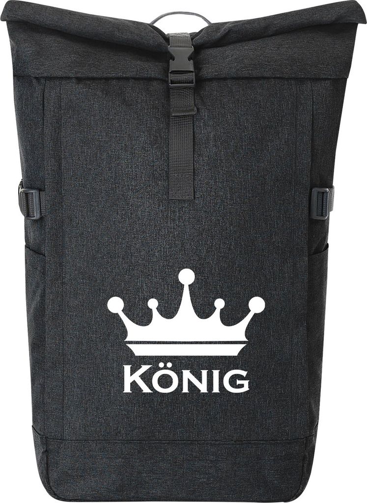 Huuraa Kurierrucksack König Schützenkönig 30-44 Liter Black Melange Fairtrade Rolltop Rucksack Geschenkidee