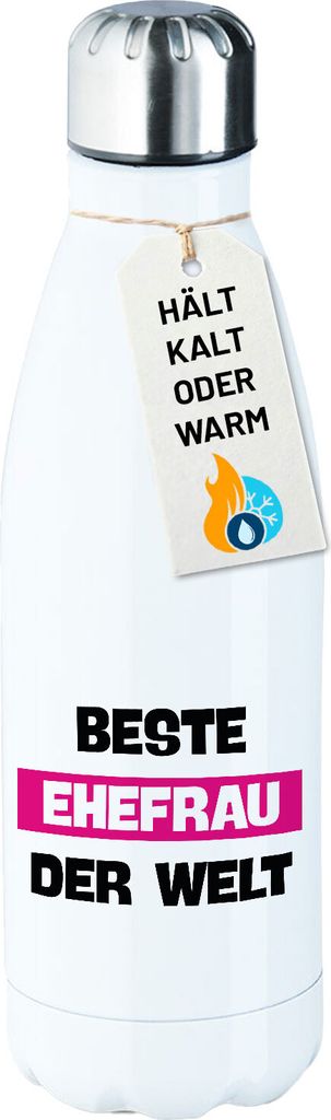 Huuraa Trinkflasche Beste Ehefrau der Welt 500ml White Edelstahl Wasserflasche Trinkflasche Geschenkidee