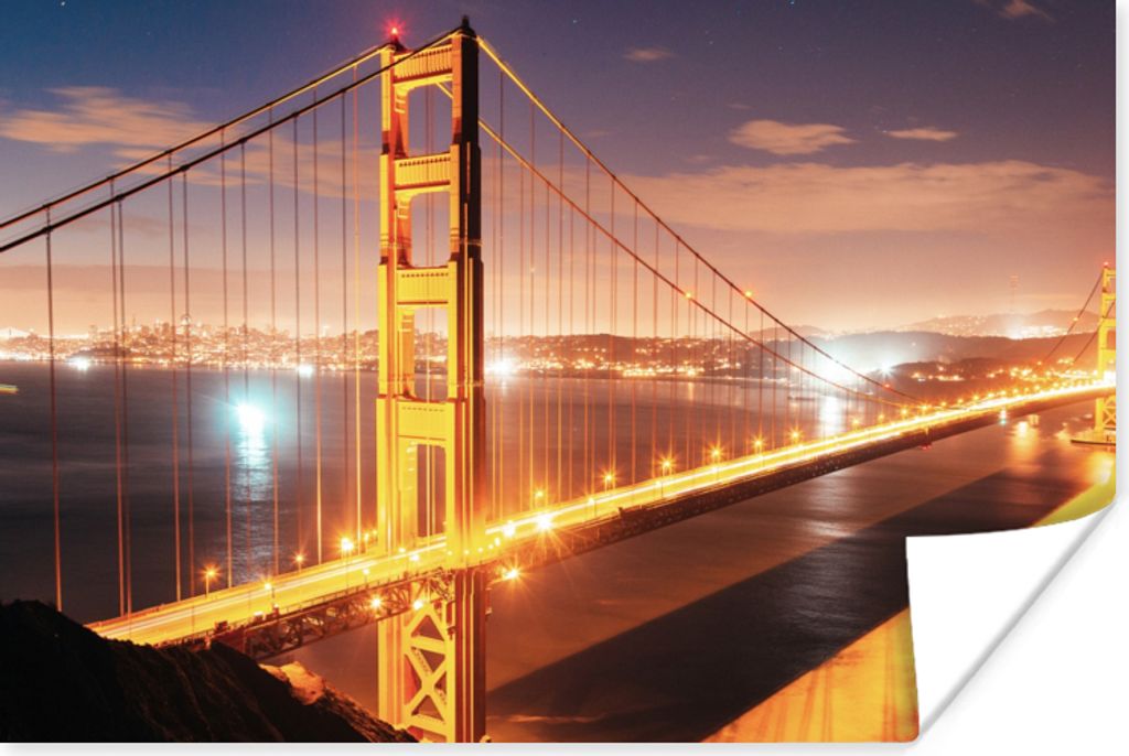 MuchoWow Poster Brücke - Wasser - Abend - Amerika 30x20 cm - Plakate - Print