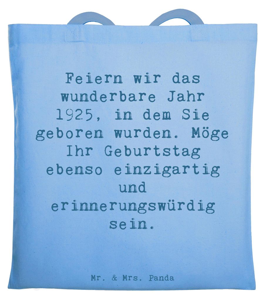 Mr. & Mrs. Panda Jutebeutel Spruch 1925 Geburtstag - Sky Blue - Geschenk, feiern, Alter, Schultasche, Stoffbeutel, Tote Bag, Happy Birthday, Geburt...