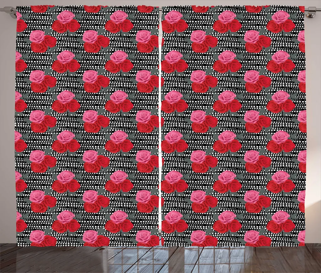 Rideau Large Facile à Poser 280x225 cm pour Salon Romantique Rose Noir