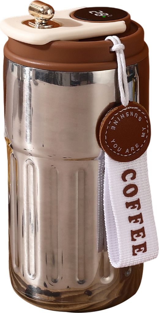Kaffee-Thermobecher mit Temperaturanzeige, 450 ml, auslaufsicherer Deckel, Edelstahl, wiederverwendbare Kaffeetasse, Heiß-/Kalt-Vakuumbecher für ...