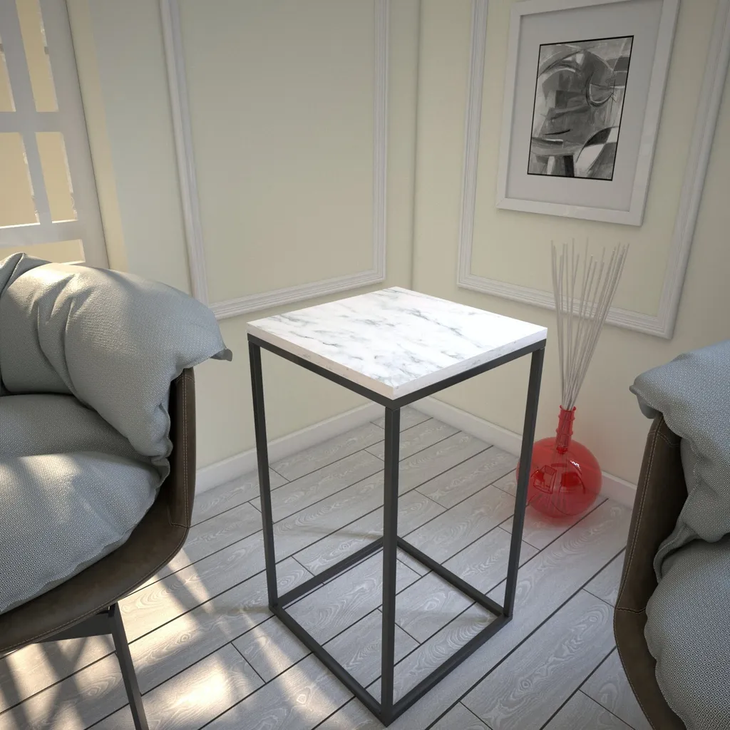 Petite table d'appoint gain de place Pure Marmo blanche 35x35 cm