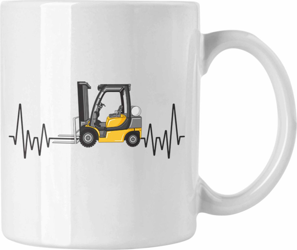 Trendation - Gabelstapler Herzschlag Tasse Geschenk für Staplerfahrer Lager Hobby Geschenkidee (Weiß)