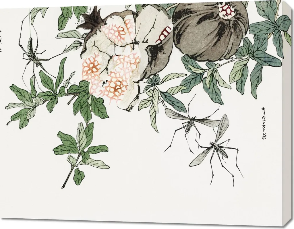 Tableau Grenade Vintage Japonais 90x70 Toile de Qualité Artistique par Toko