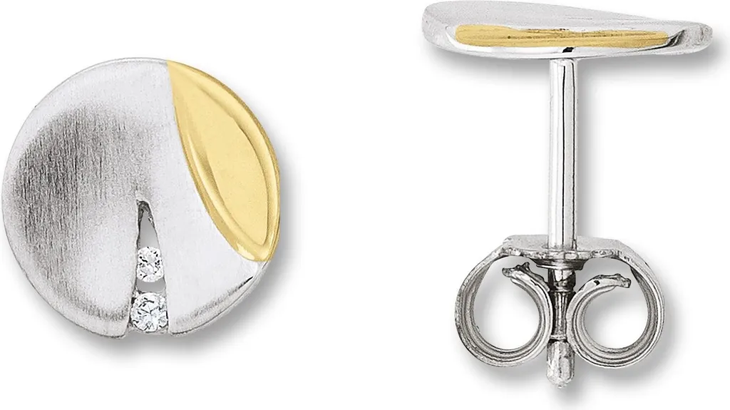 Puces d'oreilles bicolores en argent 925 et oxyde de zirconium brillant