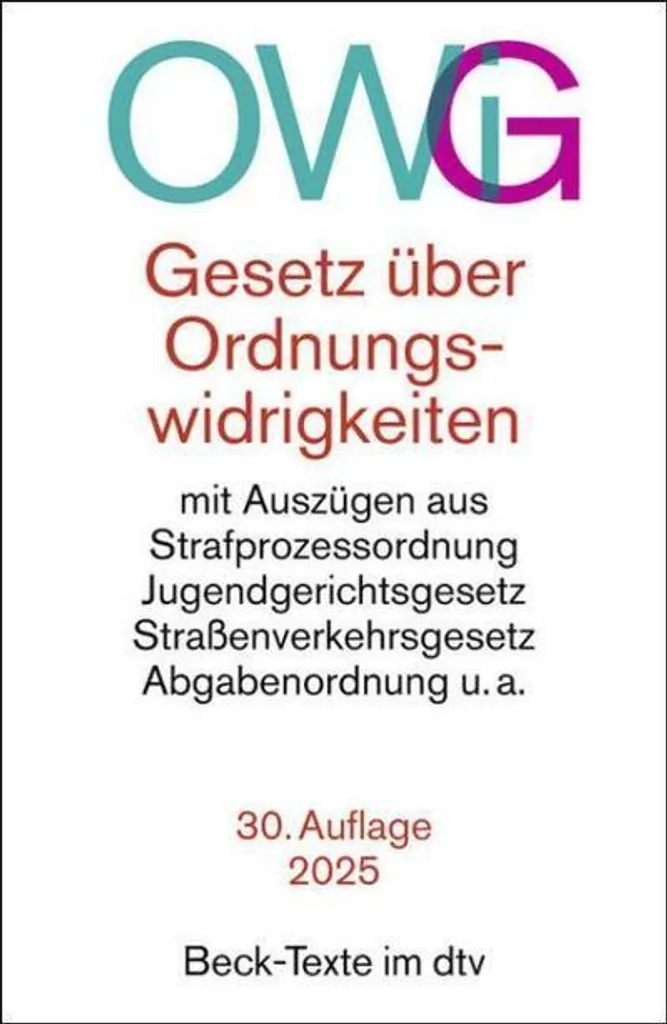 Code OWiG Allemand Loi Ordnungswidrigkeiten Version Intégrale de Poche
