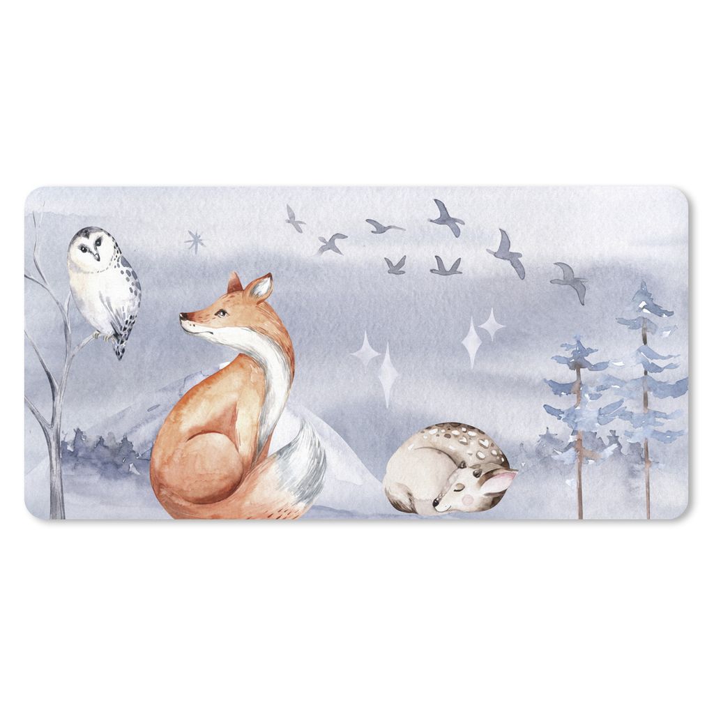 MuchoWow Mauspad Mousepad Winter - Eule - Fuchs - Reh 60x30 cm - Mousepads - Maus Mat - Pad - Mausunterlage - Nachhaltig