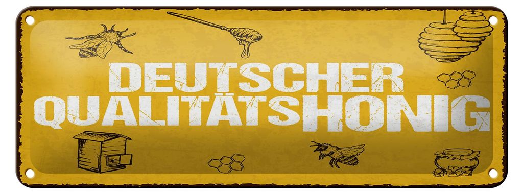 Blechschild Deutscher Qualitätshonig Honig, 27x10 cm, Bienen