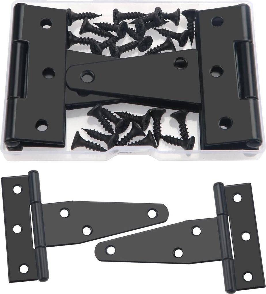 7,6 cm T-Scharniere, 4 Stück, Metall, 24 Schrauben, für Tore, Gartenhäuser, Fenster, Zäune, Abstellräume, schwarz