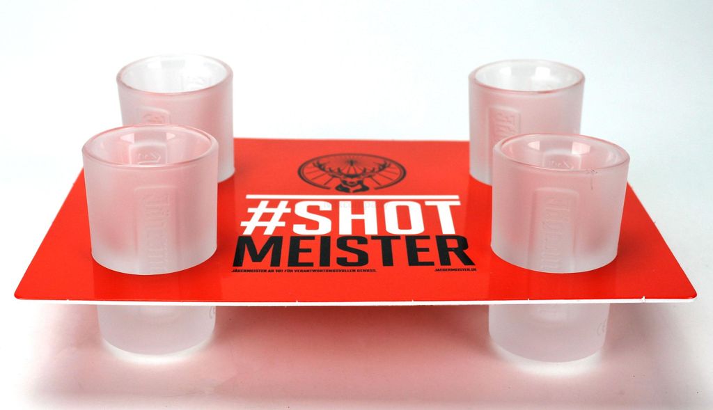 Jägermeister Shotglas Set Weiß - 4x Shotgläser + Halter Produktbild 