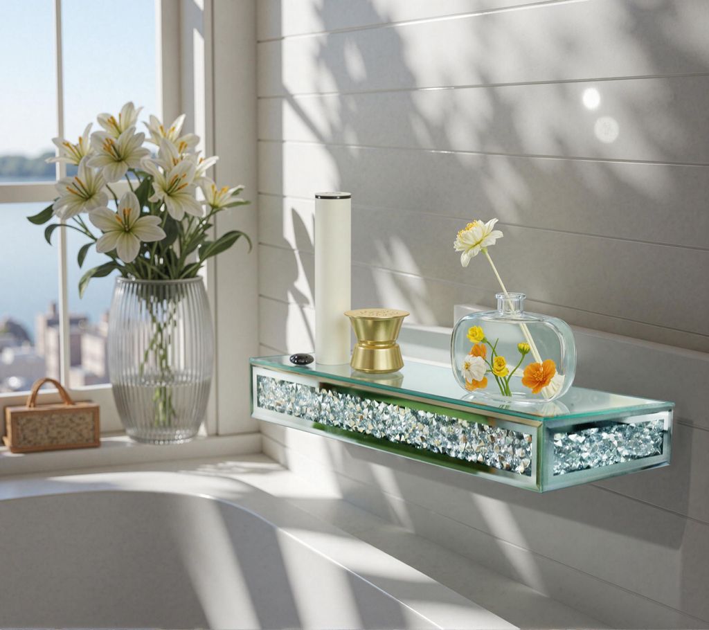 WISFOR Kristaldecoratief wandplankje, 38x15x6 cm. Glazen Productafbeelding 