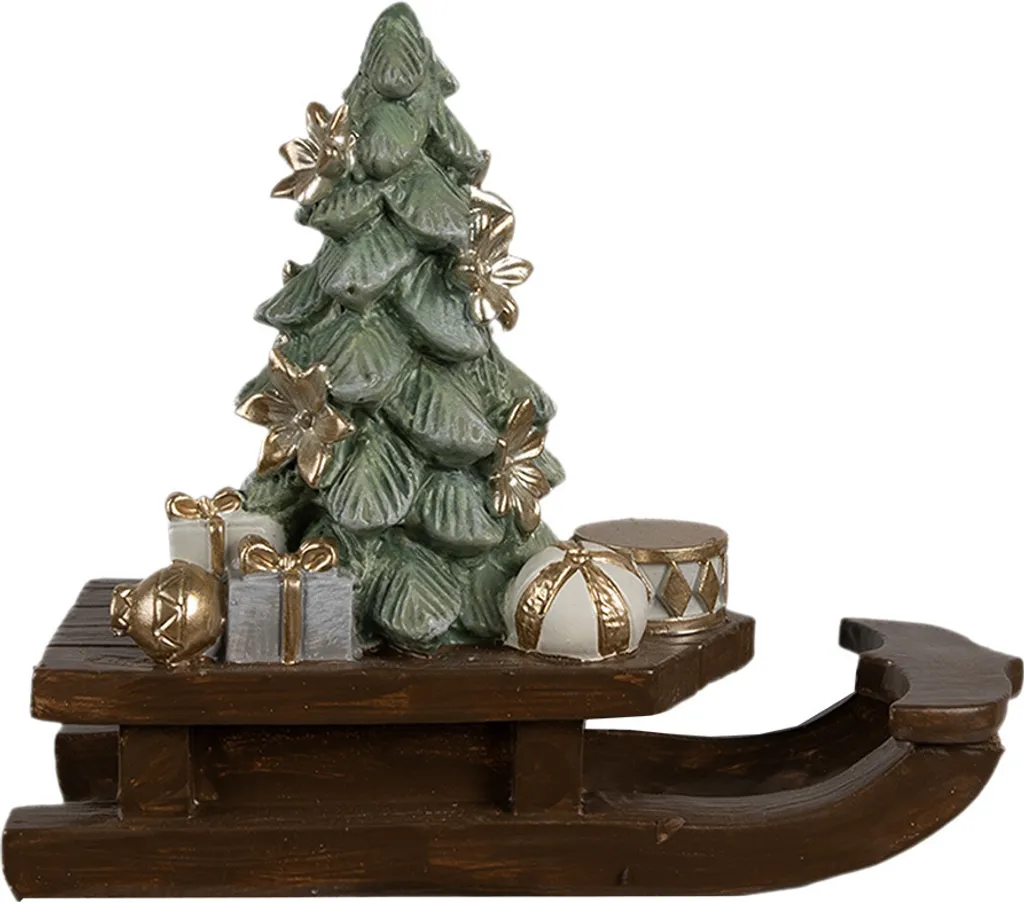 Décoration de Noël Traîneau en Polyrésine Marron 20cm Clayre & Eef