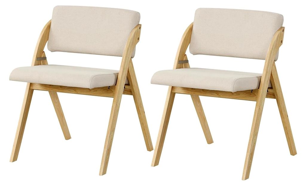 2er Set Klappstühle für Esszimmer, Gummiholzrahmen & Gepolsterter Sitz, 48 cm Sitzhöhe, Tragbarer Stuhl für Küche, Büro und Veranstaltungen (...