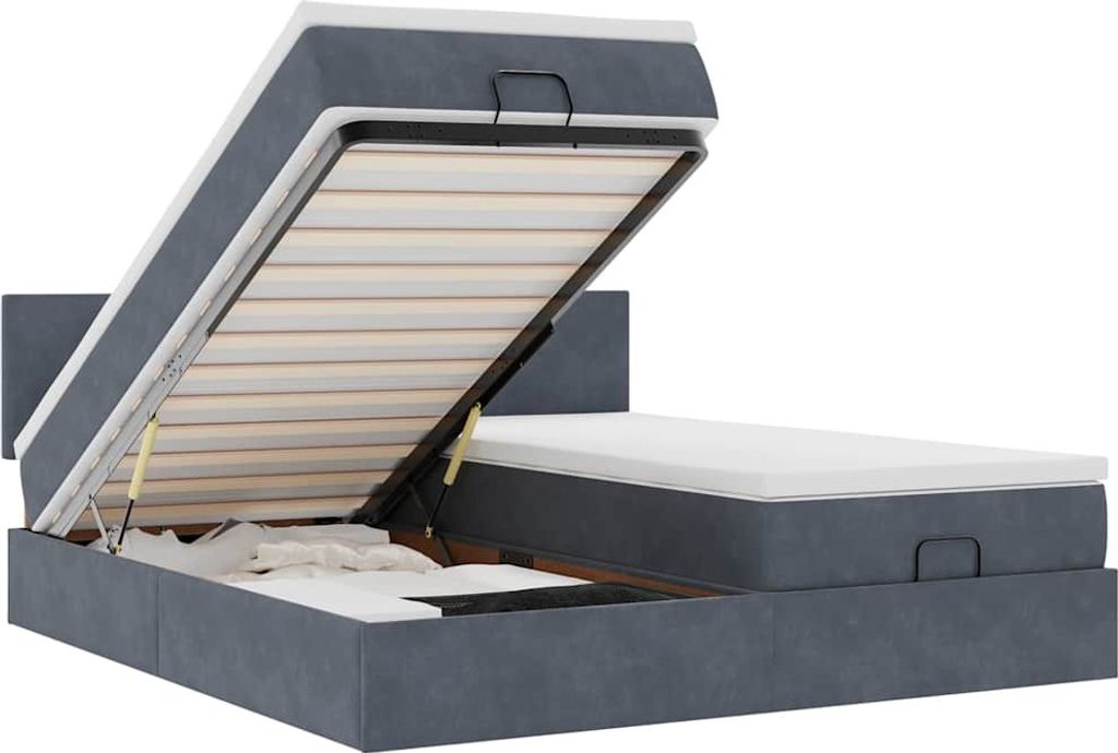 vidaXL Ottoman-Bett mit Matratzen & LEDs Dunkelgrau 160x200 cm Samt