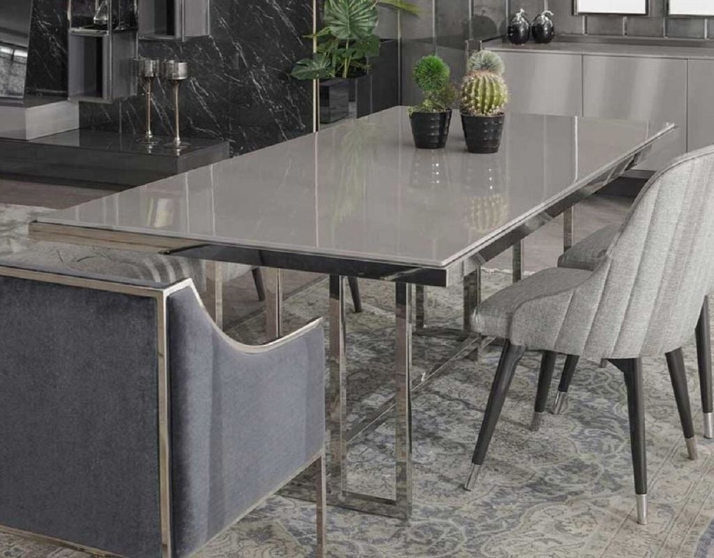 Casa Padrino Luxus Esstisch Grau / Silber 210 x 105 x H. 75 cm - Rechteckiger Küchentisch - Esszimmer Möbel - Küchen Möbel - Luxus Möbel - Lux...