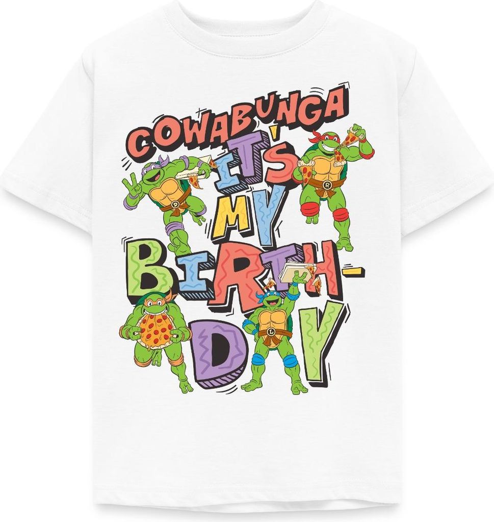 Spreadshirt Teenage Mutant Ninja Turtles It's My Birthday Kinder T-Shirt, 122/128 (7-8 Jahre), Weiß