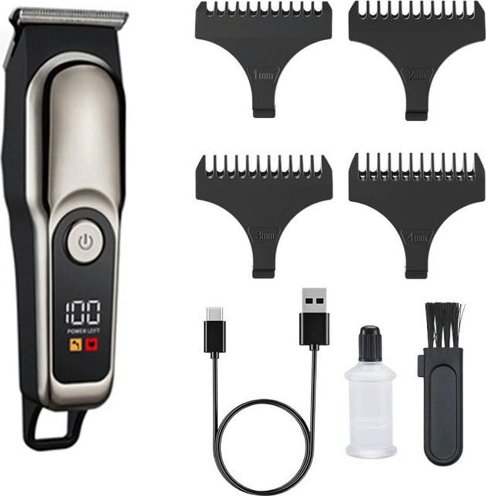 INF Elektrischer Haarschneider für Herren - Titanlegierung, LED-Anzeige, 6-teiliges Set
