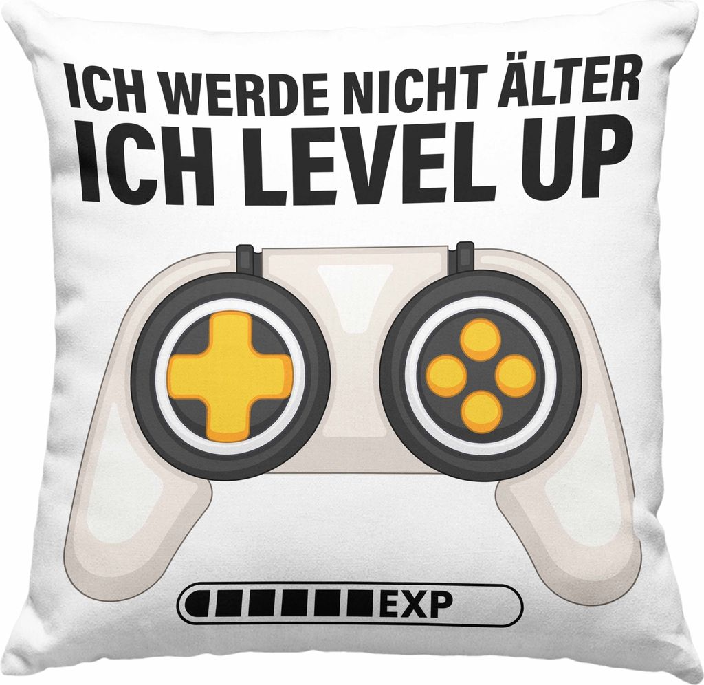 Trendation - Geburtstag Geschenk für Gamer Deko-Kissen mit Füllung 40x40 Geburtstagsgeschenk Zocker Gaming Ich Werde Nicht Älter Ich Level Up Ge...