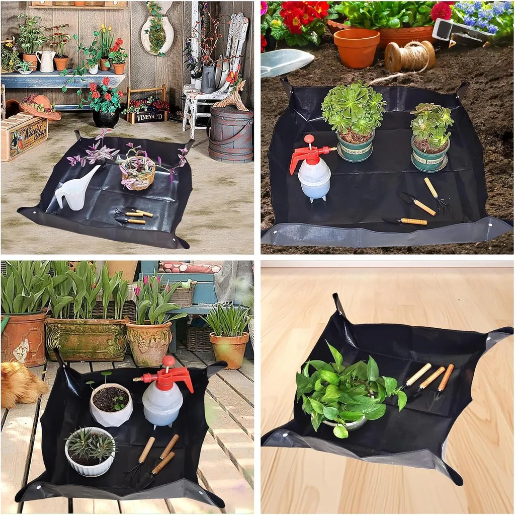 Tapis de jardin imperméable noir à bords relevables 100x100 et 66x66 cm