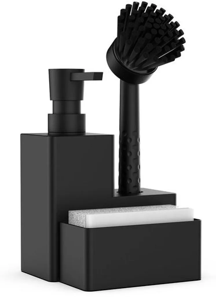 Distributeur de Détergent 400ml avec Brosse Vaisselle, Finition Noire