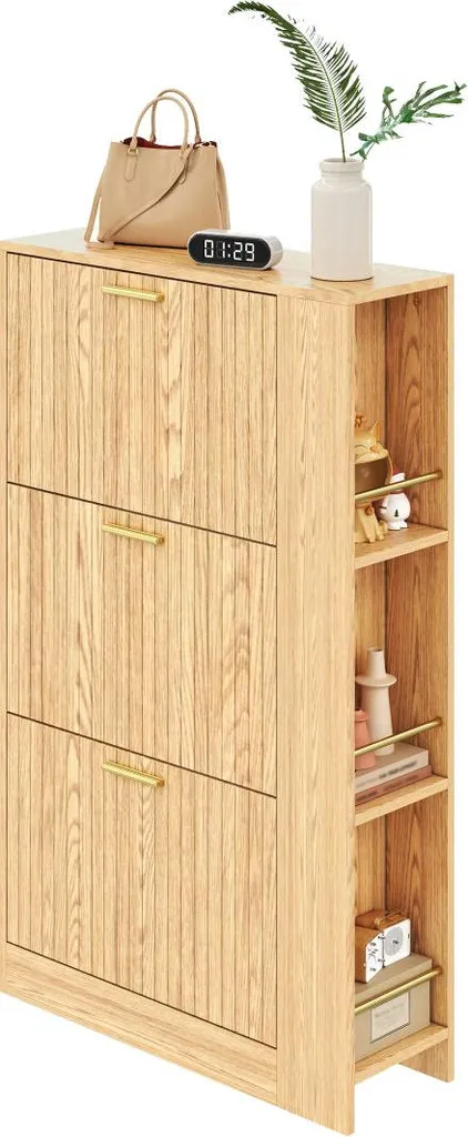 Mobile Scarpiera Moderna per Foyer - 3 Ante Legno e Ripiani Aperti