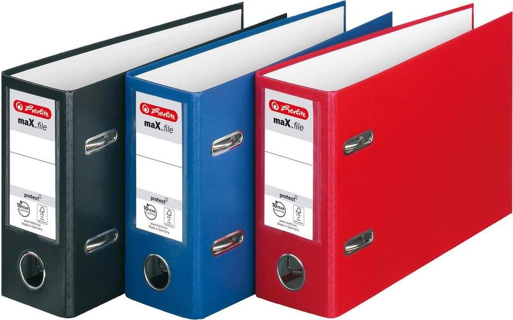 3 Herlitz Ordner / quer / DIN A5 / 80mm breit / Farbe: je 1x rot, blau, schwarz