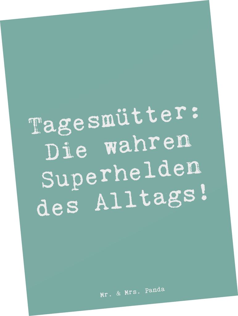 Mr. & Mrs. Panda Postkarte Spruch Tagesmutter Superheld - Meeresbrise - Geschenk, Liebe, berufstätige Eltern, Beruf, Ansichtskarten, Alltag, Beruf...