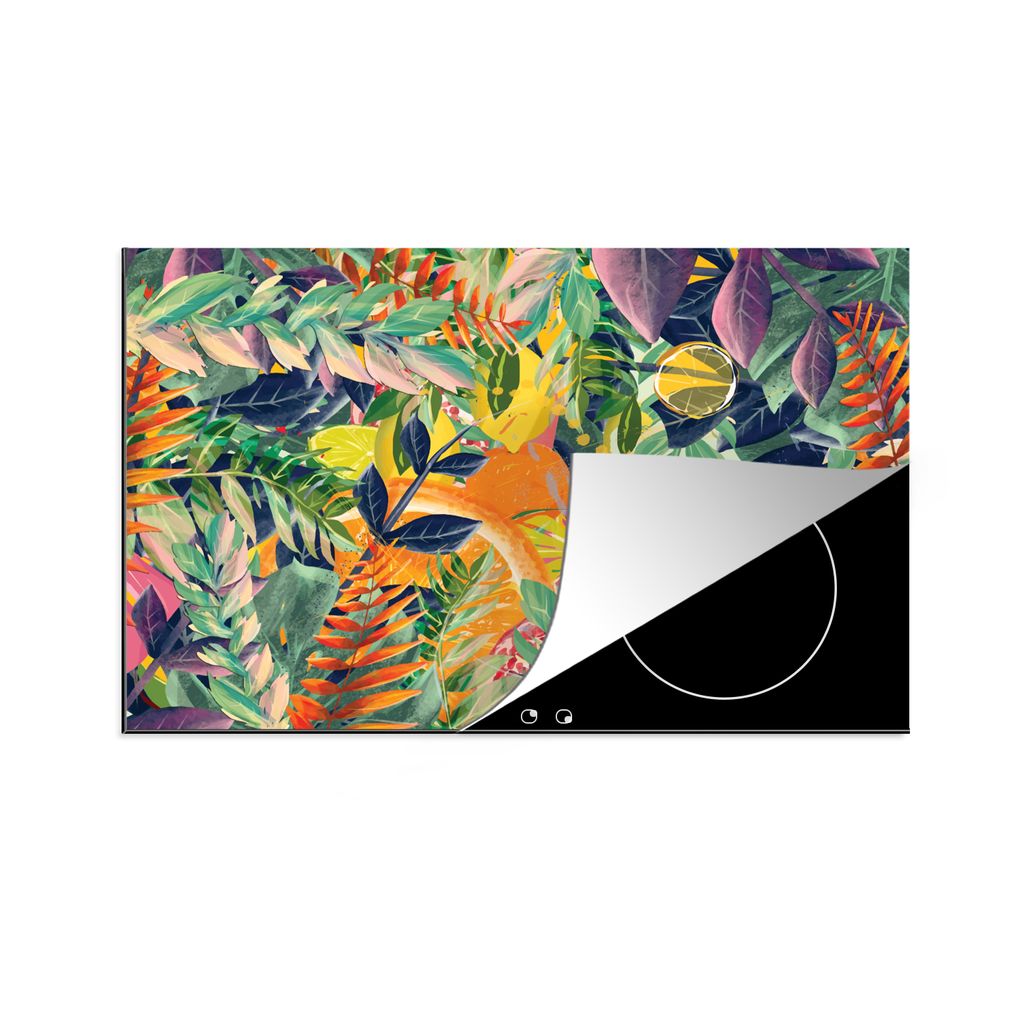 KitchenYeah Herdabdeckplatte Blumen - Dschungel - Tropisch , 81x52cm, Küche Deko, Glaskeramikkochfeld Herdabdeckung, Abdeckplatte fùr Kochfeld