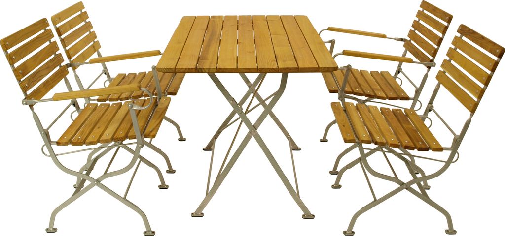 DEGAMO Gartenmöbelgarnitur Sitzgruppe Klappgarnitur PASSAU 5-teilig, Flachstahl verzinkt + Robinie, klappbar (2x Klappsessel mit Armlehnen, 2x Kla...