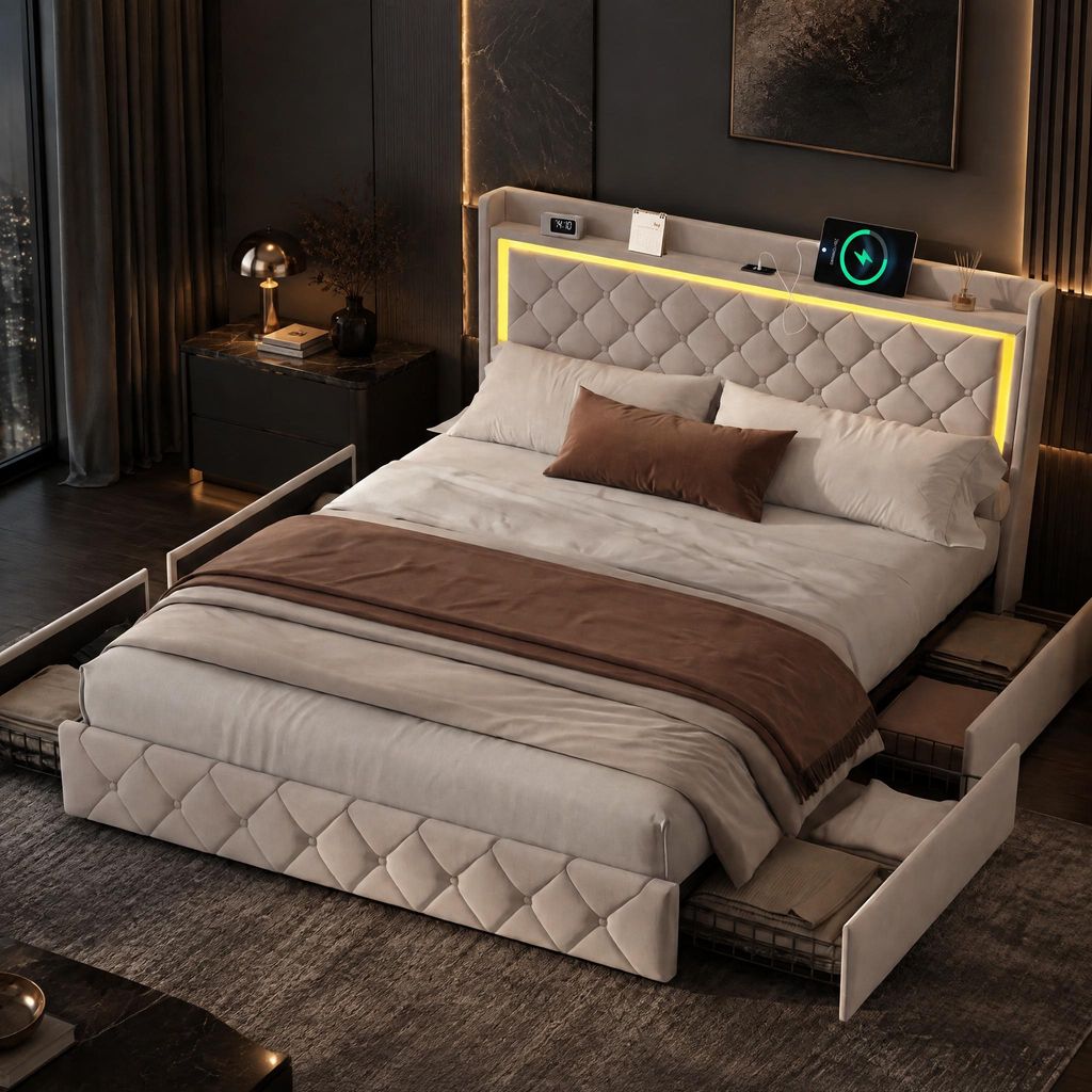 INONEFT, cama con almacenamiento de 140x200 cm, cama con Imagen del producto 