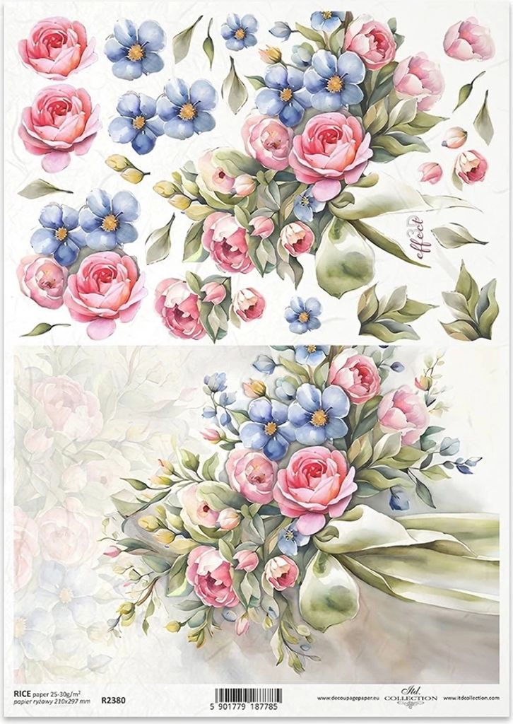 ITD Reispapier Decoupage Bastelpapier Serviettentechnik-R2380 Strauß, Blumen, Frühling