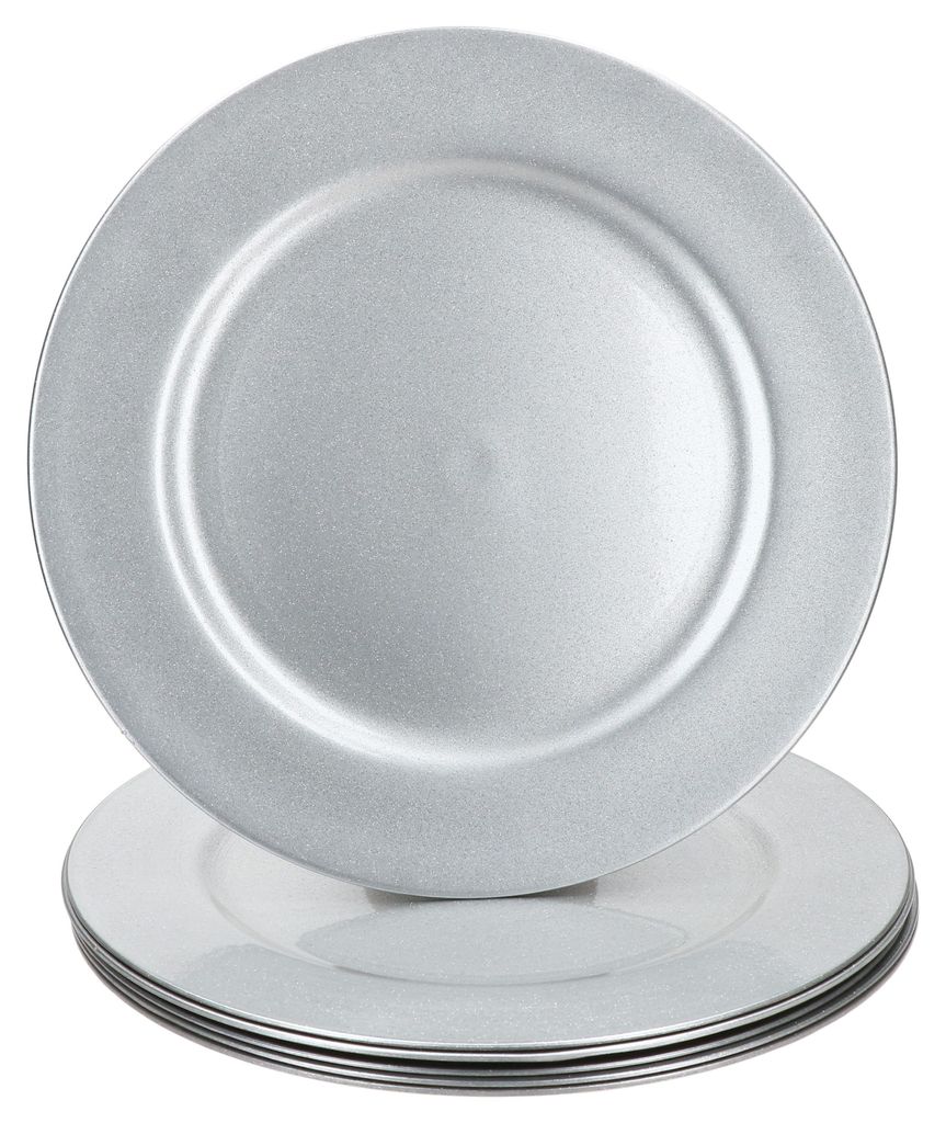 6x Platzteller Silber Glitzer Ø33cm Dekoteller leicht Produktbild 