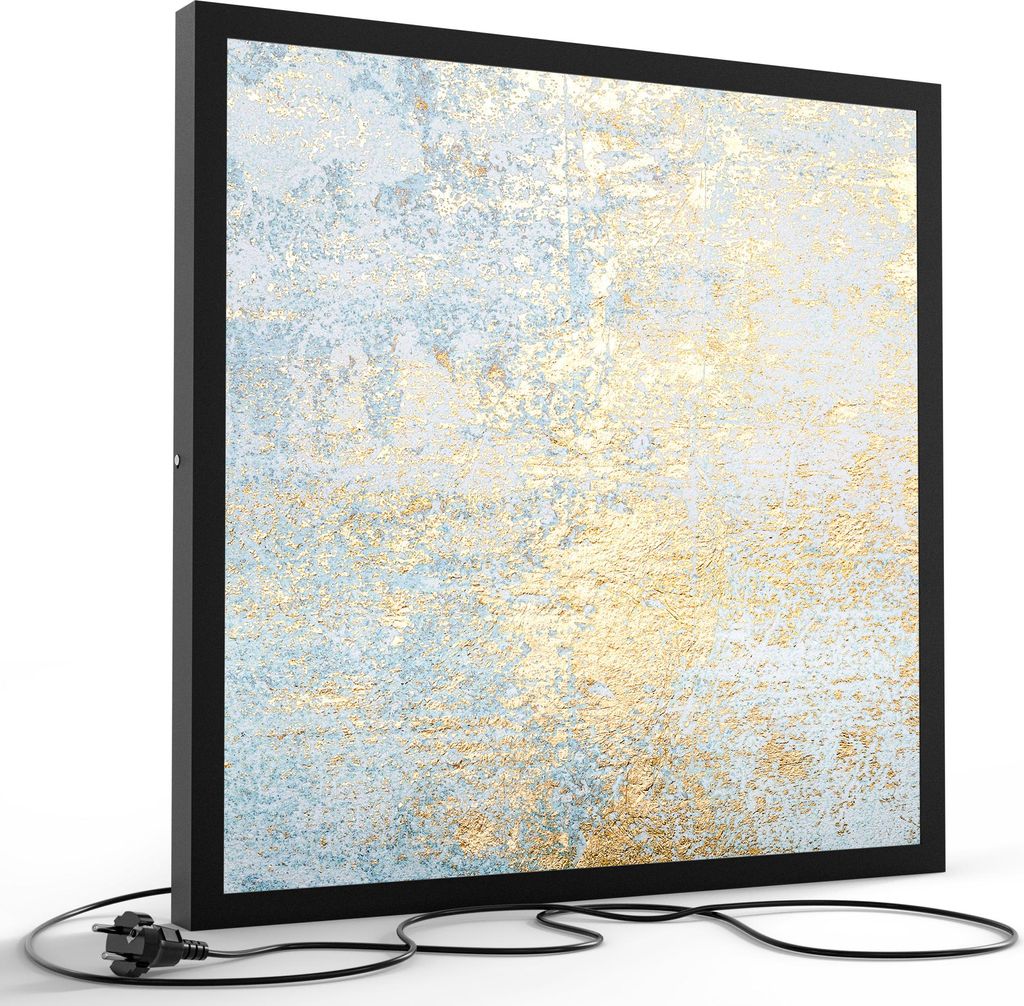 DEQORI LED-Bild & Lampe 60x60 cm Schwarz 'Wand mit Gold-Struktur' Leuchtbild LED Leuchte