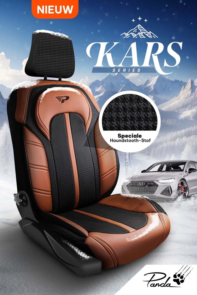 Sitzbezüge Kars Serie Schwarz Cognac – Pied-de-Poule Stoff – universelle Autositzbezüge – perfekte Passform für über 3000 Fahrzeugmodelle...