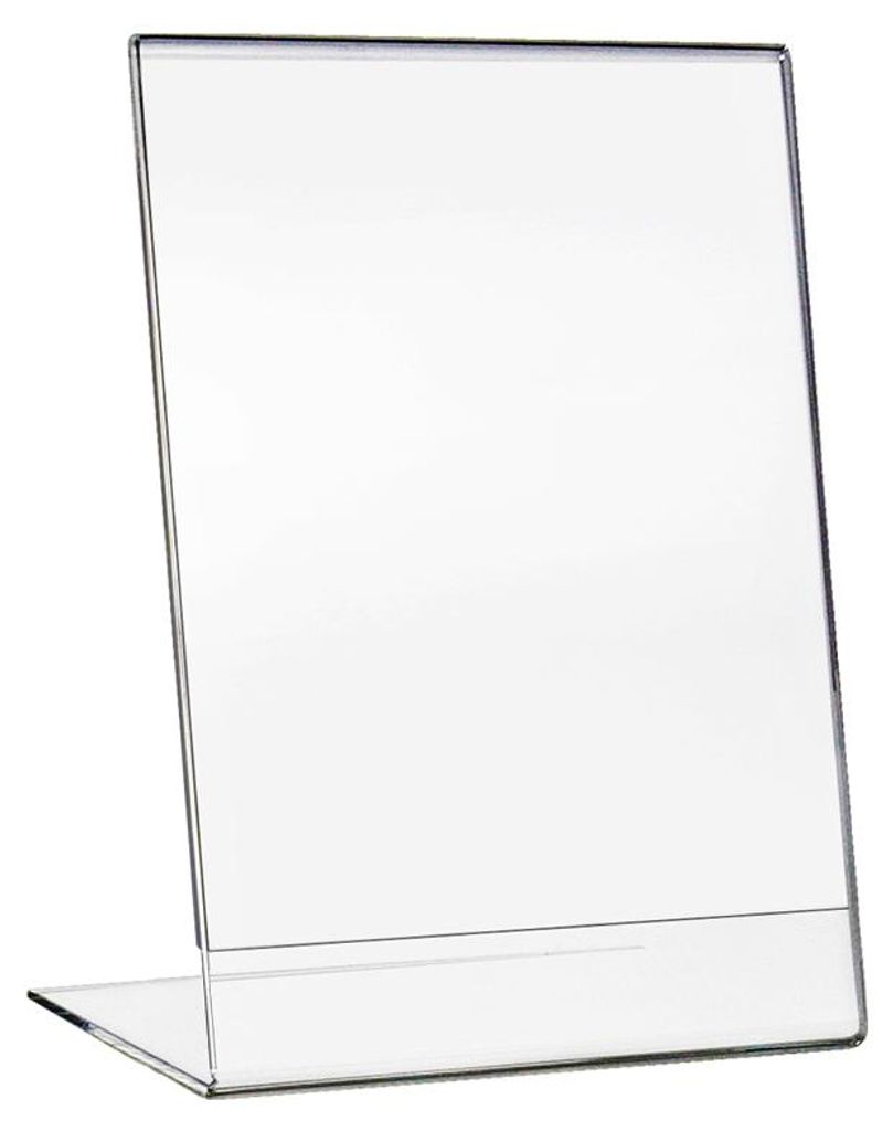 Tischaufsteller als L-Ständer in DIN A6 aus Acryl für Menükarten im Hochformat von HMF