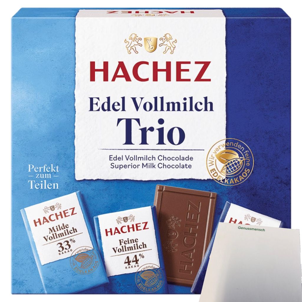 Hachez Schokolade Täfelchen Edel Vollmilch Trio (150g Schachtel) + usy Block