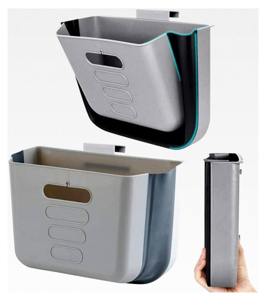 Hängender kleiner Mülleimer für die Küche, wandmontierbar, faltbar, Kunststoff, für Schranktüren, Bad, Tisch, Büro, Camping - Grau